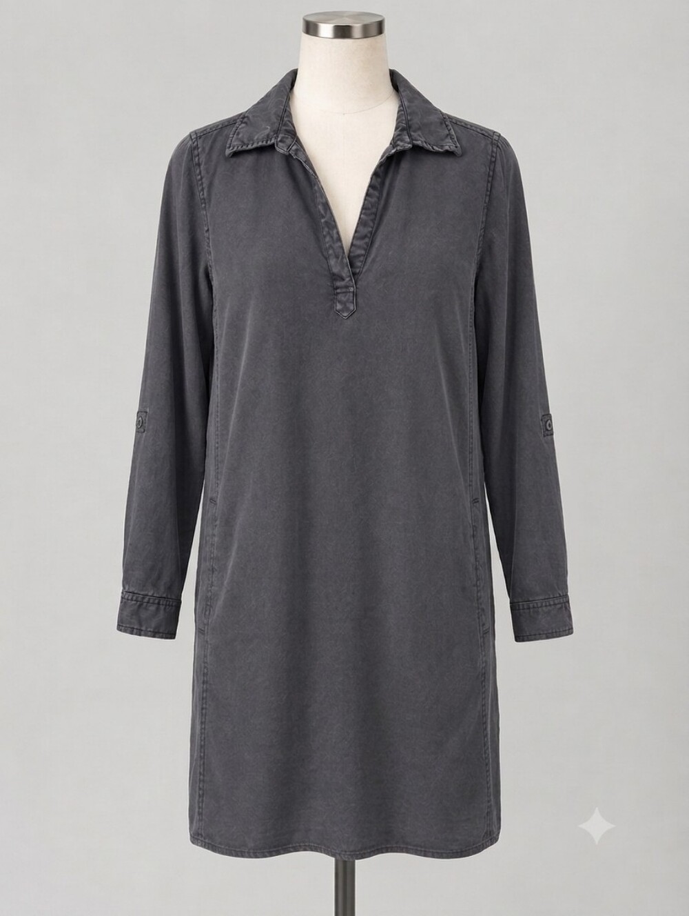 Rachel Zoe Women’s Gray Charcoal Long Sleeve Collared Tunic  Dress Utility M